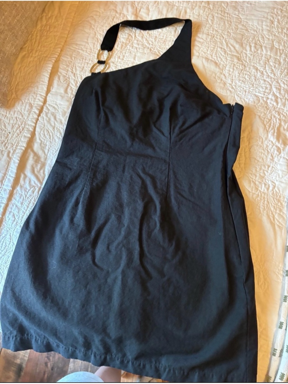 Women’s One-Shoulder Black Dress with Ring Detail